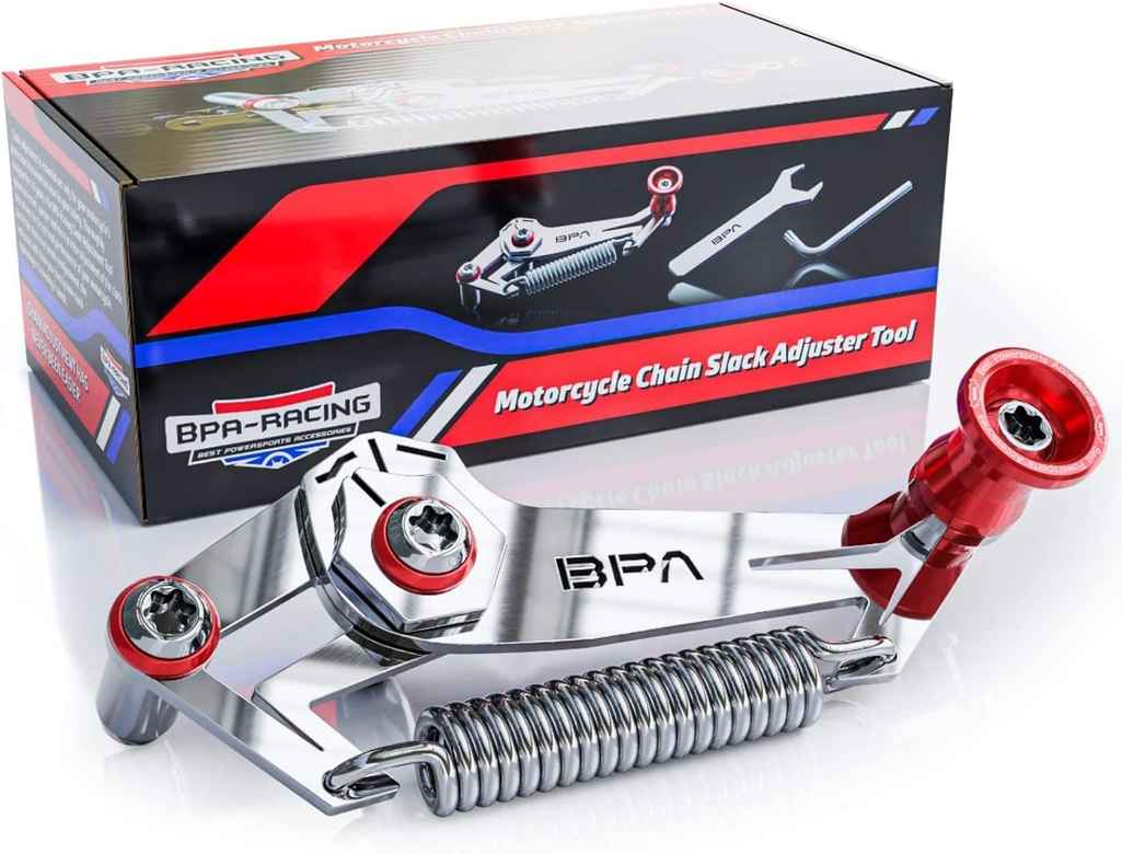 BPA-RACING BPA-Racing Motorcycle Chain Slack Adjuster Tool - Innovative Chain Tensioning Tool for Easy, Quick & Precise Chain Slack Adjustment - Slack Setter Tool (Red)